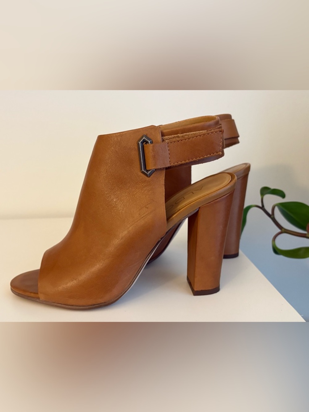 Aldo Cognac Leather Block Heel Slingback